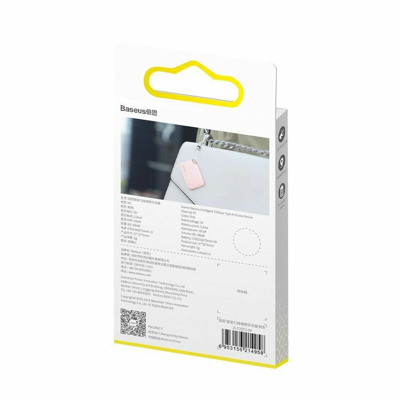Dispozitiv Antifurt Baseus T2 Mini Ropetype Anti-loss Device Finder Pentru Chei Cu Snur - ZLFDQT2-04 - Pink