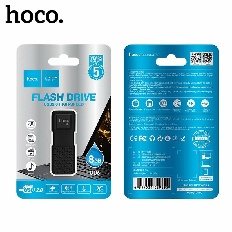 Stick Memorie Hoco UD6 Intelligent Flash Drive USB 2.0 Zinc Alloy Memory Disk Capacitate Stocare 8GB - Black