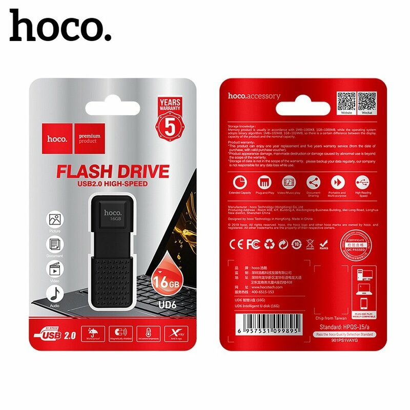 Stick Memorie Hoco UD6 Intelligent Flash Drive USB 2.0 Zinc Alloy Memory Disk Capacitate Stocare 16GB - Black