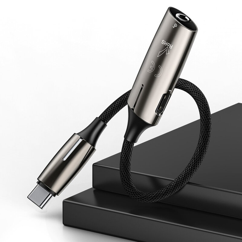 Convertor Audio Baseus L60S Type-C Male To Type-C & 3.5mm Female Adapter 18W 2A - CATL60S-0A - Gri 