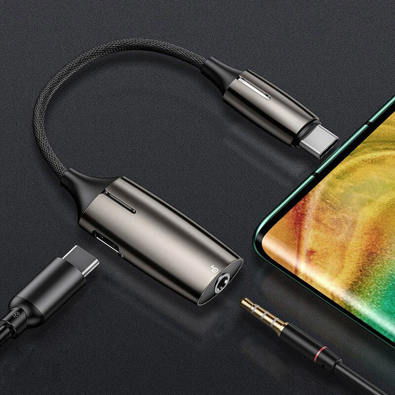 Convertor Audio Baseus L60S Type-C Male To Type-C & 3.5mm Female Adapter 18W 2A - CATL60S-0A - Gri 