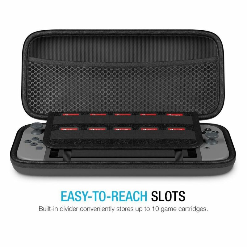 Husa Nintendo Switch Tech-Protect Hardpouch Geanta Cu Spatii De Depozitare Si Fermoar Impermeabila - Black