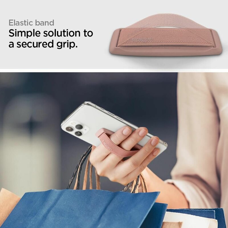 Curea / Banda Husa Telefon Spigen Flex Strap Universala Cu Suport Pentru Degete Flexibila Si Elastica - Rose Gold
