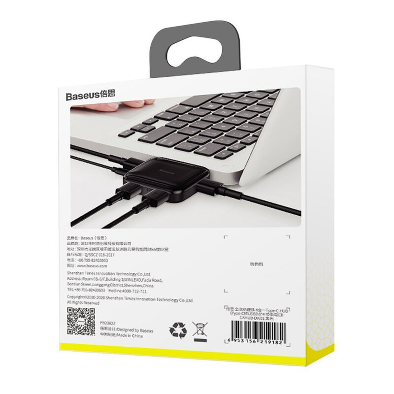 Hub Baseus Fully Folded Portable 4-in-1 Type-C/4xUSB 2.0 With Type-C OTG Power Supply - CAHUB-DW01 - Black