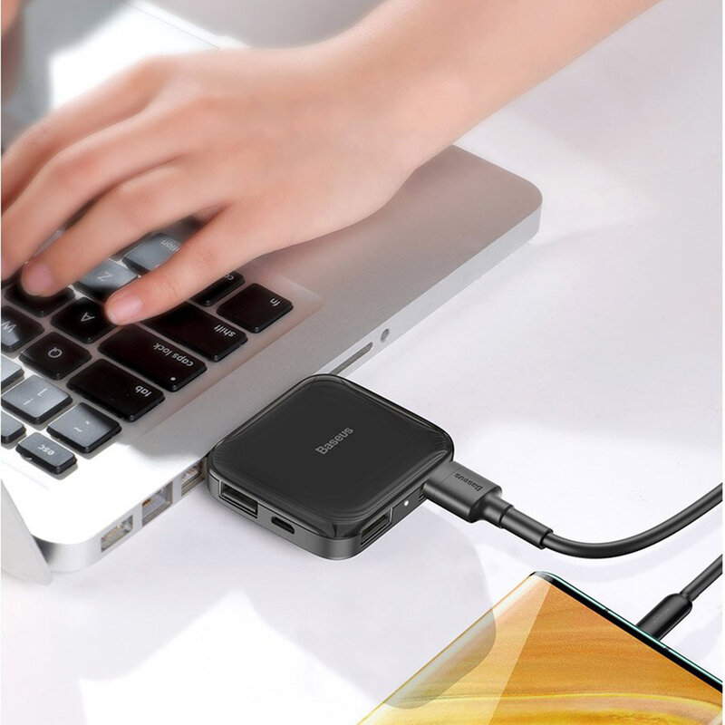 Hub Baseus Fully Folded Portable 4-in-1 Type-C/4xUSB 2.0 With Type-C OTG Power Supply - CAHUB-DW01 - Black