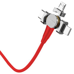 Cablu de incarcare 3in1 Arter Magnetic 360° Type-C, Lightning, Micro-USB - Rosu
