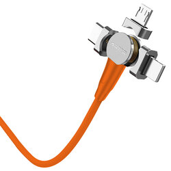 Cablu de incarcare 3in1 Arter Magnetic 360° Type-C, Lightning, Micro-USB - Portocaliu