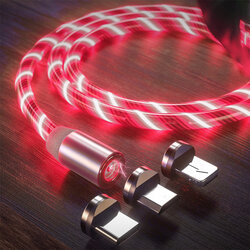 Cablu de Incarcare 3in1 Techsuit Light UP Fantasy Magnetic 1m, rosu