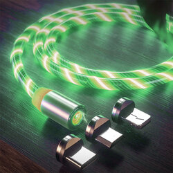 Cablu de Incarcare 3in1 Techsuit Light UP Fantasy Magnetic 1m, verde
