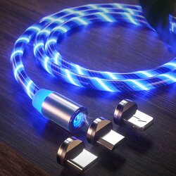 Cablu de Incarcare 3in1 Techsuit Light UP Fantasy Magnetic 1m, albastru