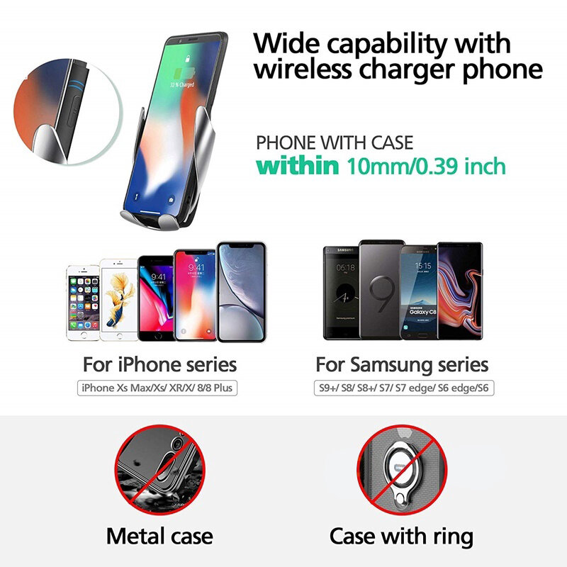 Suport Auto S5 2in1 Automatic Cu Incarcare Wireless Pentru Grila De Ventilatie/Panou De Bord 10W/2A/5V – Argintiu