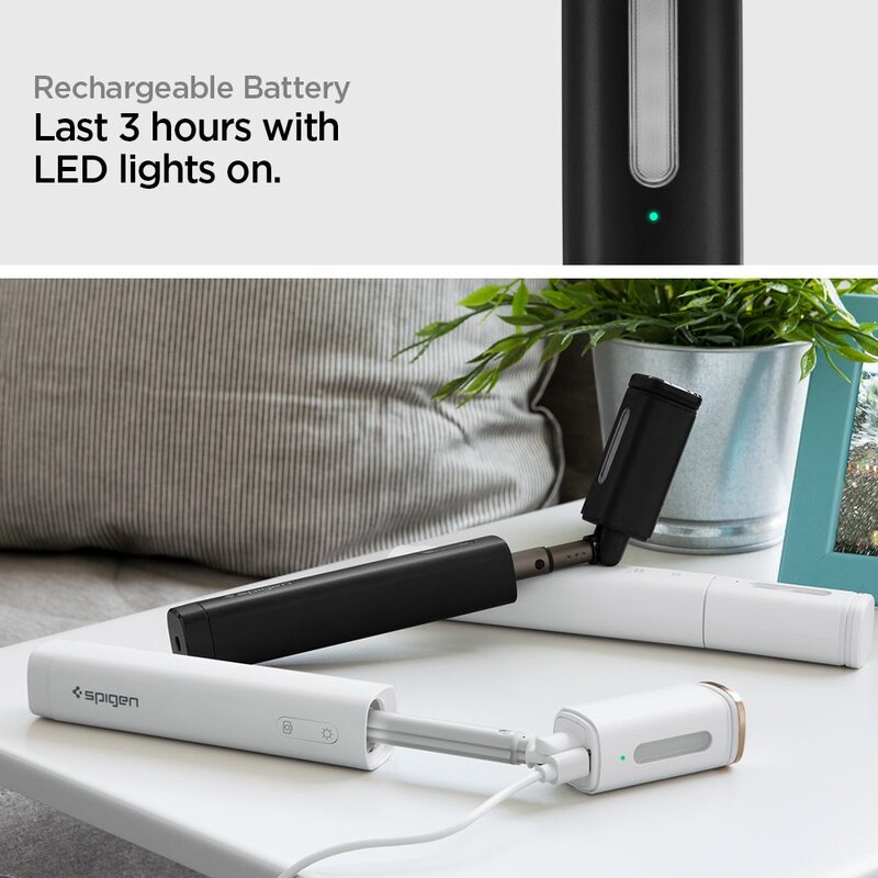 Suport Selfie Stick Spigen S550W LED Light Aluminum Monopod Bluetooth Wireless - Midnight Black