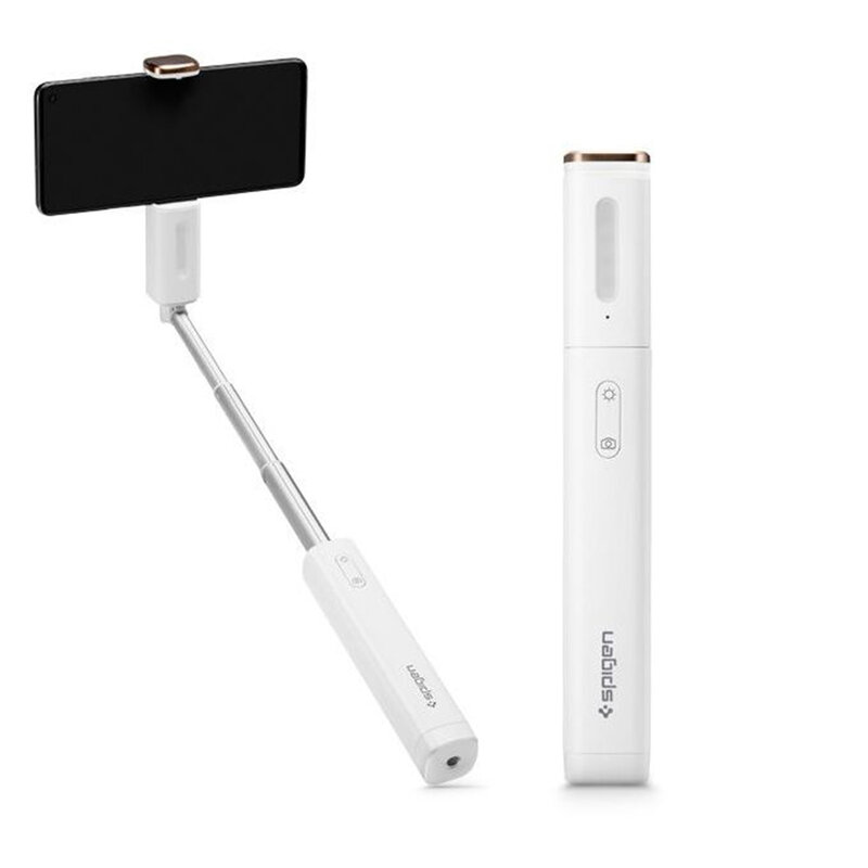 Suport Selfie Stick Spigen S550W LED Light Aluminum Monopod Bluetooth Wireless - Angel Ring White