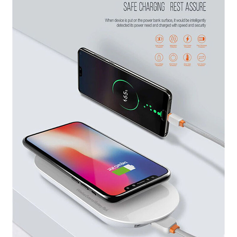 Baterie Externa Wireless Ldnio PW1003 1xUSB With Induction Charging + Cablu Micro-USB 10000mAh - White