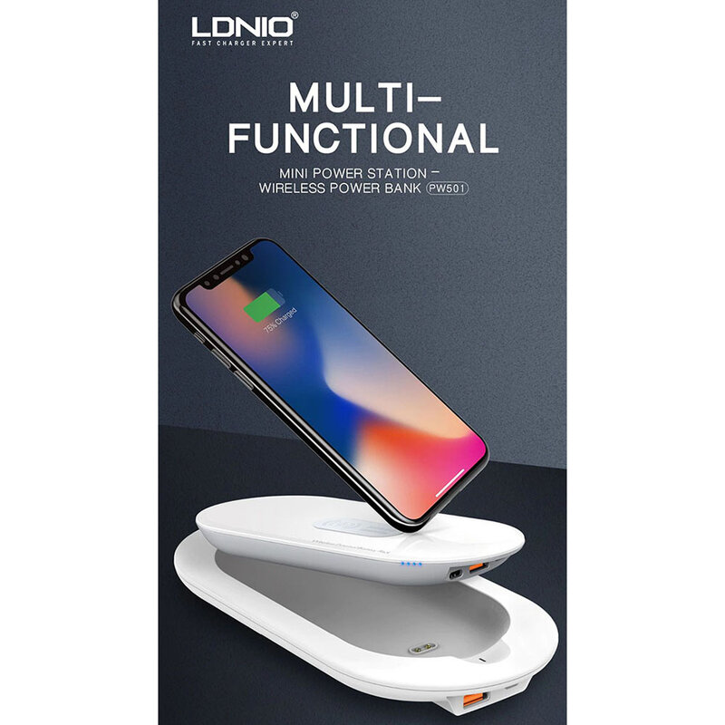 Baterie Externa Wireless Ldnio PW501 Combo 1xUSB With Induction Charging + Cablu Micro-USB 5000mAh - White