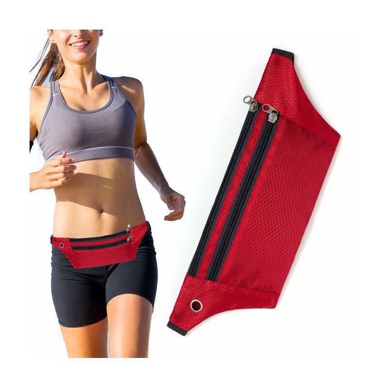 Husa Alergare Tripple Zip Belt Bag Ultimate Running With Headphone Outlet Tip Curea Borseta Universala - Red