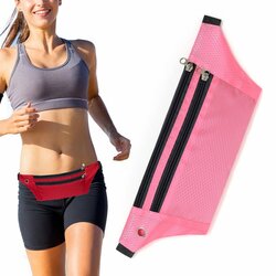 Husa Alergare Tripple Zip Belt Bag Ultimate Running With Headphone Outlet Tip Curea Borseta Universala - Pink