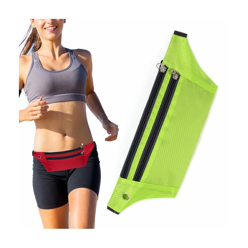 Husa Alergare Tripple Zip Belt Bag Ultimate Running With Headphone Outlet Tip Curea Borseta Universala - Green