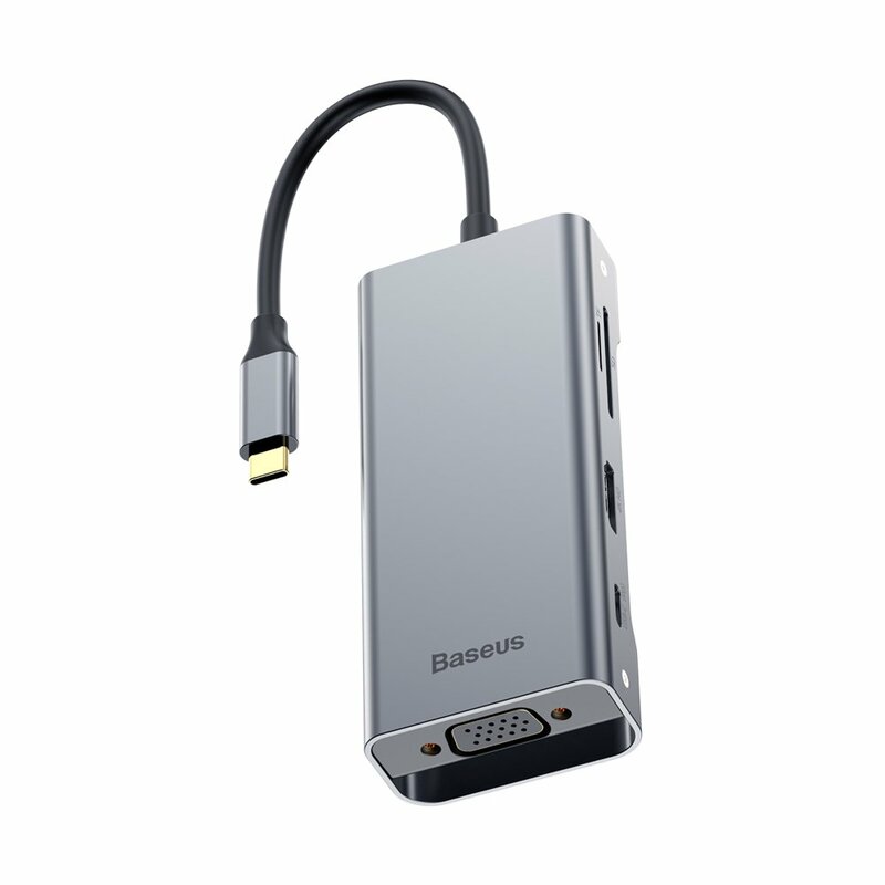 Hub Baseus Square Desk Adapter USB-C To 3xUSB 3.0+USB-C(PD)+VGA/TF/SD Card Reader - CATXF-A0G - Deep Gray