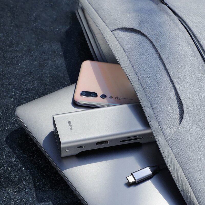 Hub Baseus Square Desk Adapter USB-C To 3xUSB 3.0+USB-C(PD)+VGA/TF/SD Card Reader - CATXF-A0G - Deep Gray