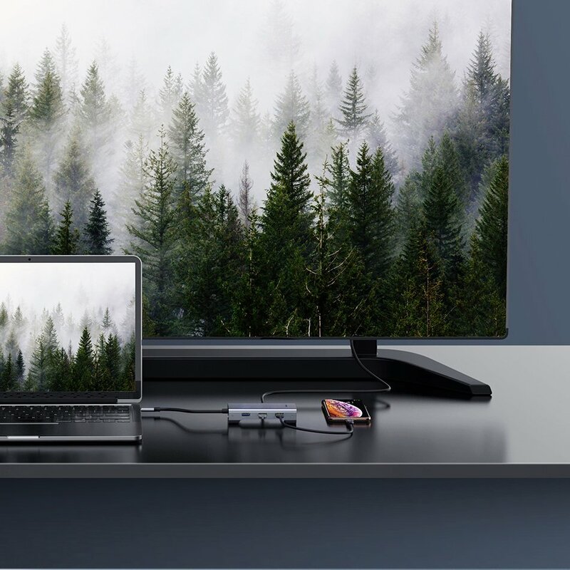 Hub Baseus Square Desk Adapter USB-C To 3xUSB 3.0+USB-C(PD)+VGA/TF/SD Card Reader - CATXF-A0G - Deep Gray