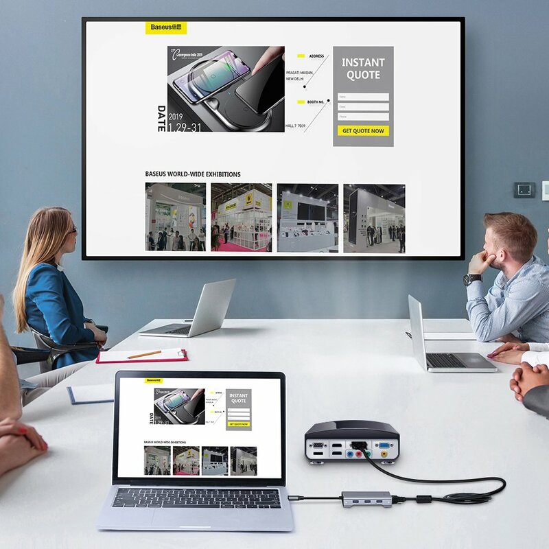 Hub Baseus Square Desk Adapter USB-C To 3xUSB 3.0+USB-C(PD)+VGA/TF/SD Card Reader - CATXF-A0G - Deep Gray