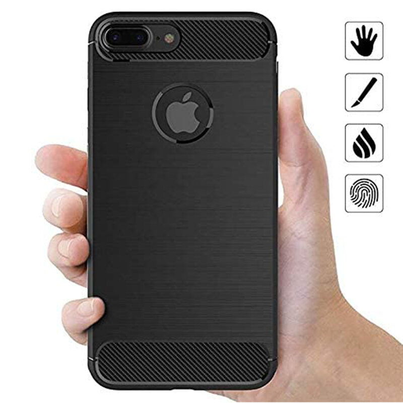 Husa iPhone 7 Plus TPU Carbon Cu Decupaj Pentru Sigla - Negru