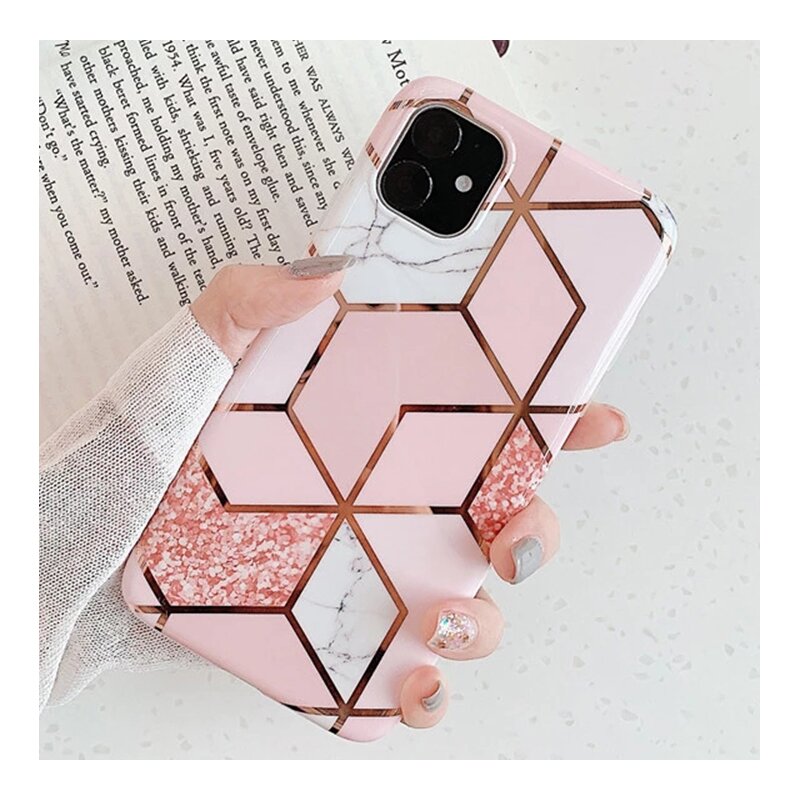 Husa iPhone 11 Pro Mobster Laser Marble Shockproof TPU - Pink