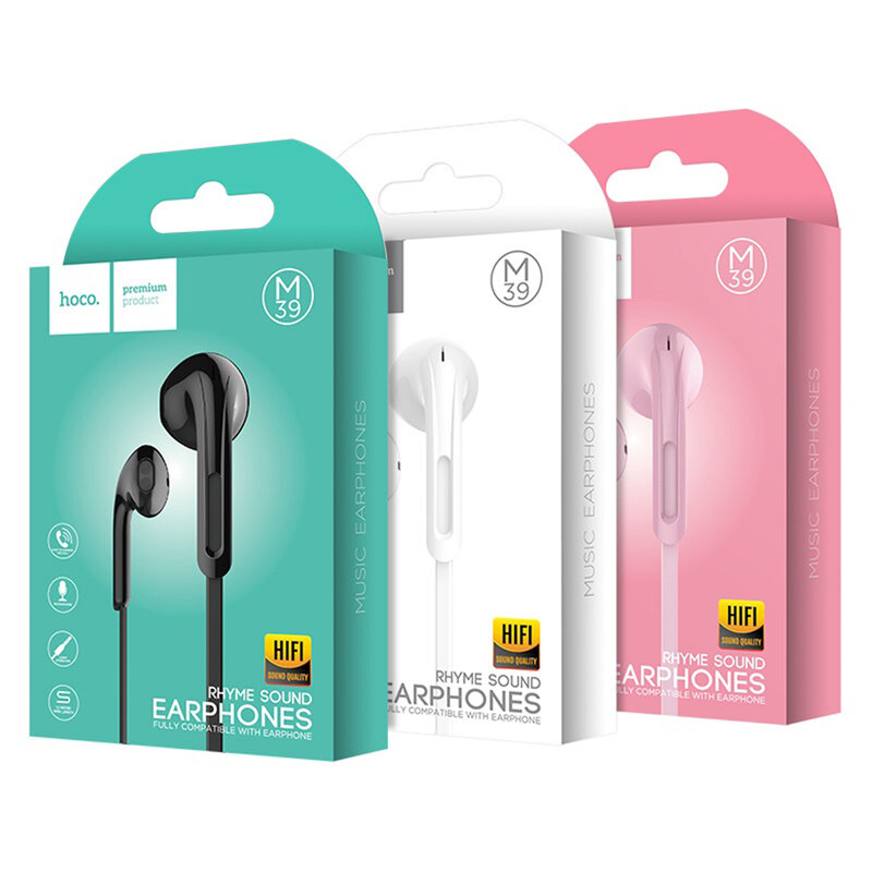Casti In-Ear Hoco M39 Rhyme Sound HiFi Quality Wired 3.5mm Jack With Microphone 1.2m - Pink