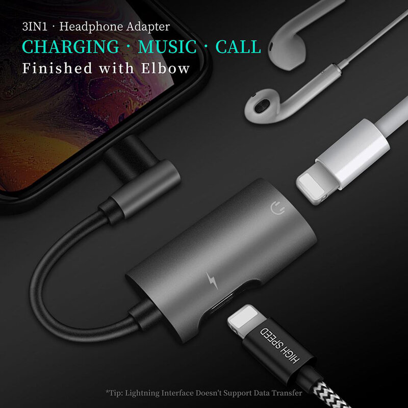 Adaptor Lightning Iphone 2in1 Casti Si Incarcator , Dux Ducis K3 - Negru