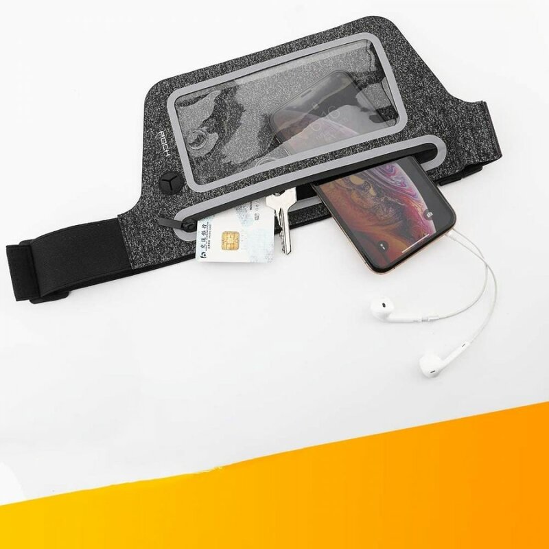 Borseta Alergare Rock Slim Sports Waist Bag Transparenta Pentru Telefon Si Accesorii Decupaj Pentru Casti - Black