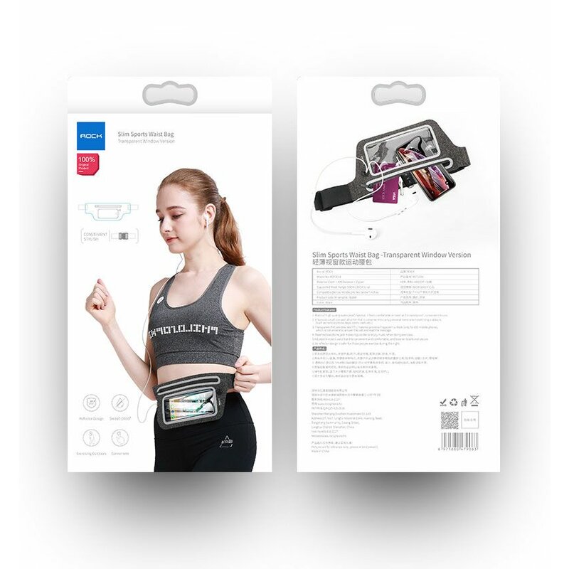 Borseta Alergare Rock Slim Sports Waist Bag Transparenta Pentru Telefon Si Accesorii Decupaj Pentru Casti - Black