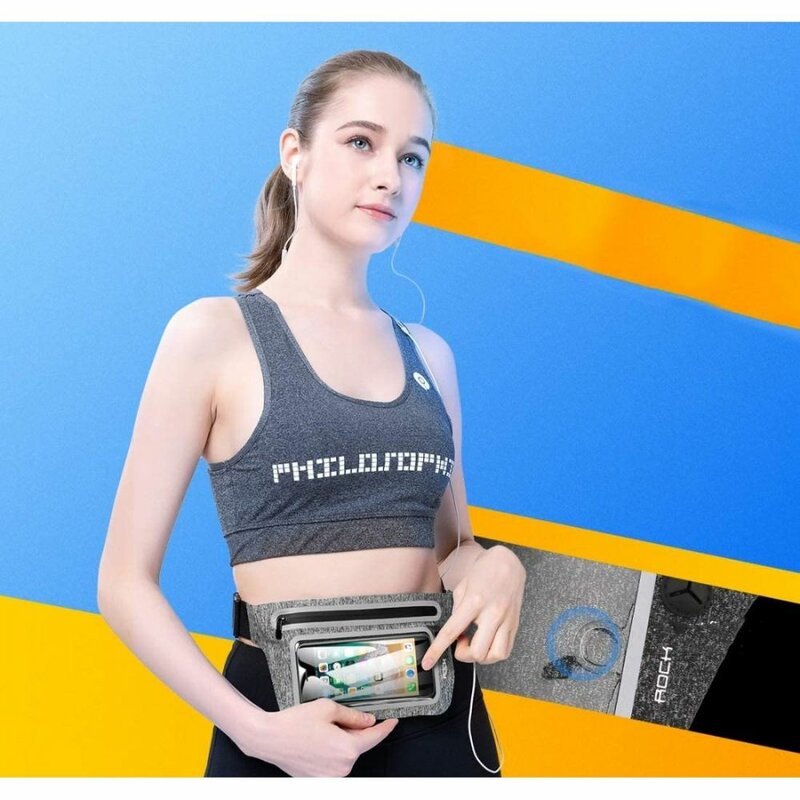 Borseta Alergare Rock Slim Sports Waist Bag Transparenta Pentru Telefon Si Accesorii Decupaj Pentru Casti - Black