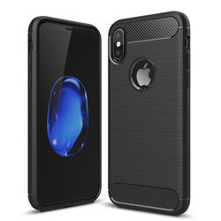 Husa iPhone XS TPU Carbon Cu Decupaj Pentru Sigla - Negru