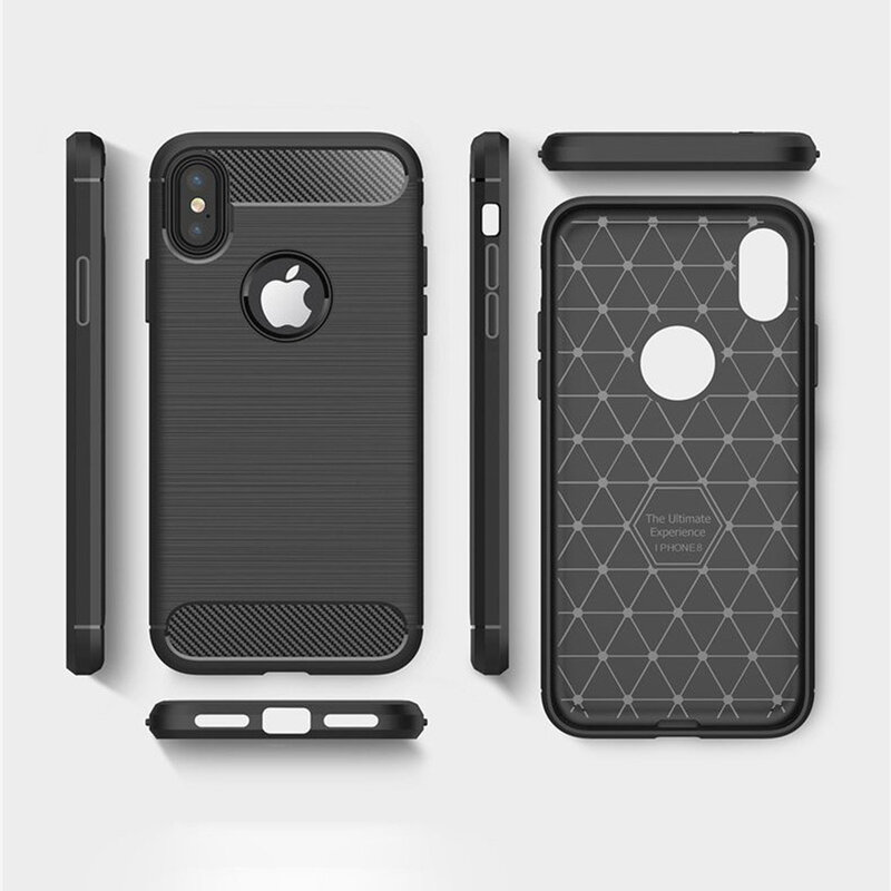 Husa iPhone X, iPhone 10 Techsuit Carbon Silicone cu decupaj sigla, negru