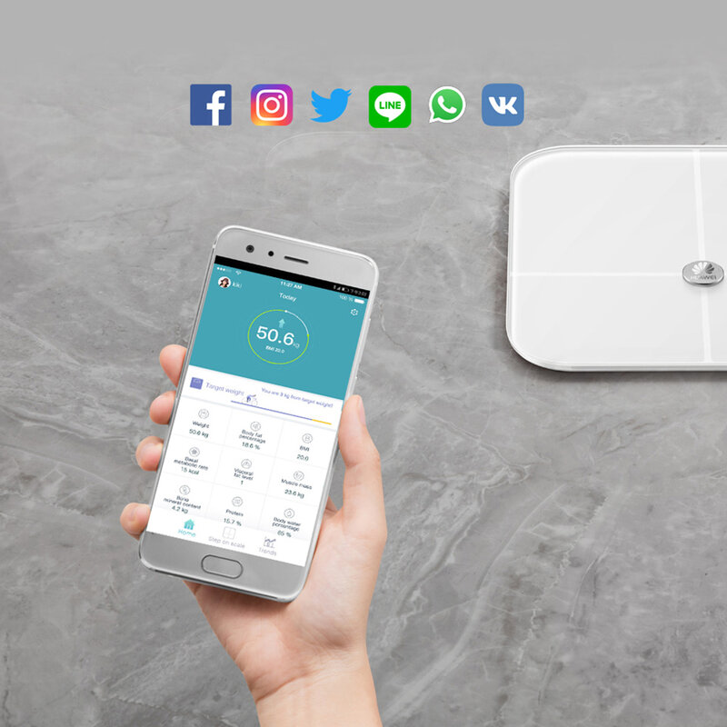 Cantar Digital Huawei AH100 Body Fat Scale Smart Cu Analizator Corporal Bluetooth V4.1 Cu Display LED - Alb