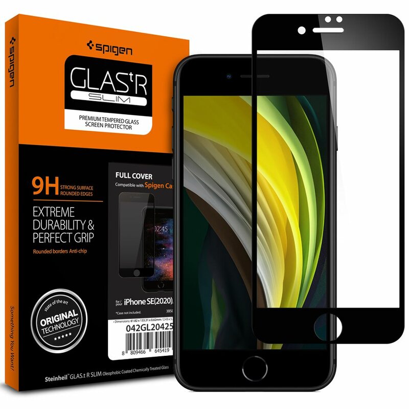 Folie Sticla iPhone SE 2, SE 2020 Spigen Glas.t R Slim 9H - Black