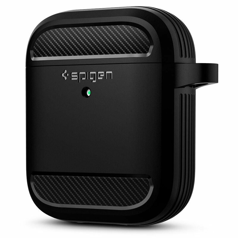 Husa Apple AirPods cu holder metalic Spigen Rugged Armor, negru