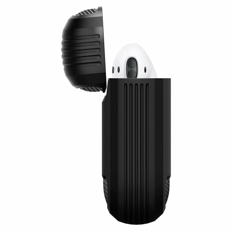Husa Apple AirPods cu holder metalic Spigen Rugged Armor, negru