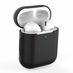 Husa Apple Airpods Tech-Protect Icon Din Silicon Lavabil Cu Decupaj Pentru Cablul De Incarcare - Negru
