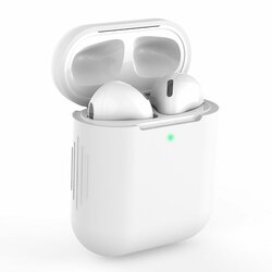Husa Apple Airpods Tech-Protect Icon Din Silicon Lavabil Cu Decupaj Pentru Cablul De Incarcare - Alb