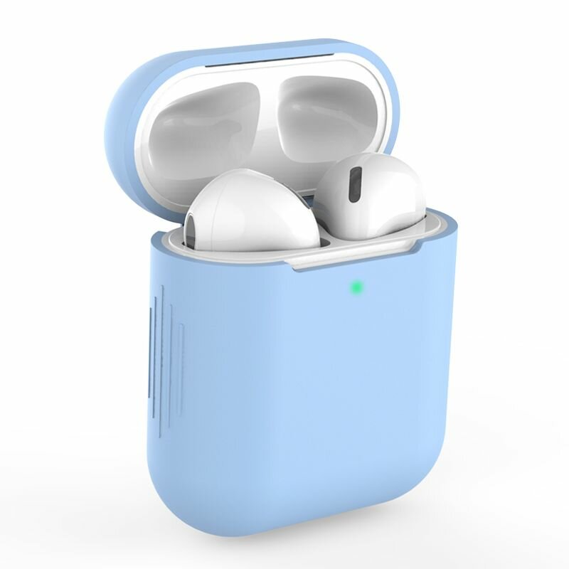 Husa Apple Airpods Tech-Protect Icon Din Silicon Lavabil Cu Decupaj Pentru Cablul De Incarcare - Albastru Deschis