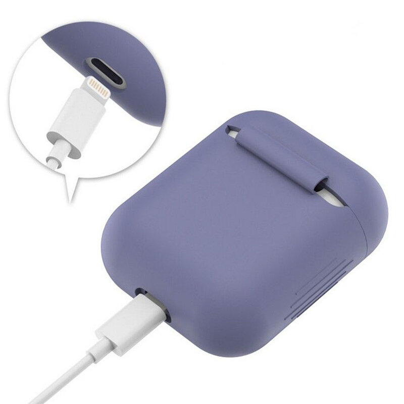 Husa Apple Airpods Tech-Protect Icon Din Silicon Lavabil Cu Decupaj Pentru Cablul De Incarcare - Albastru Deschis