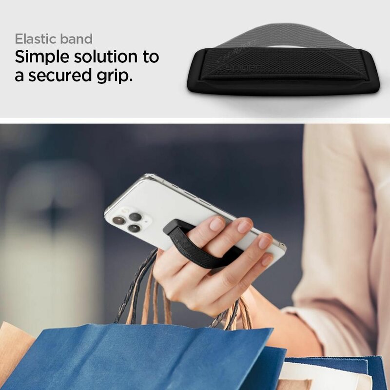 Curea / Banda Husa Telefon Spigen Flex Strap Universala Cu Suport Pentru Degete Flexibila Si Elastica - Negru