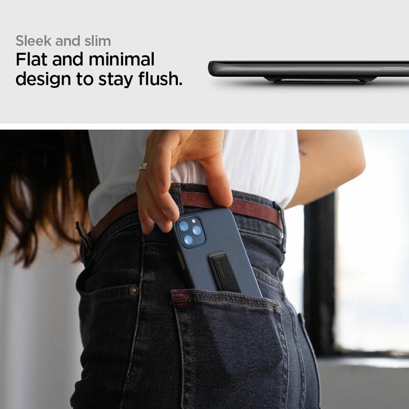 Curea / Banda Husa Telefon Spigen Flex Strap Universala Cu Suport Pentru Degete Flexibila Si Elastica - Negru