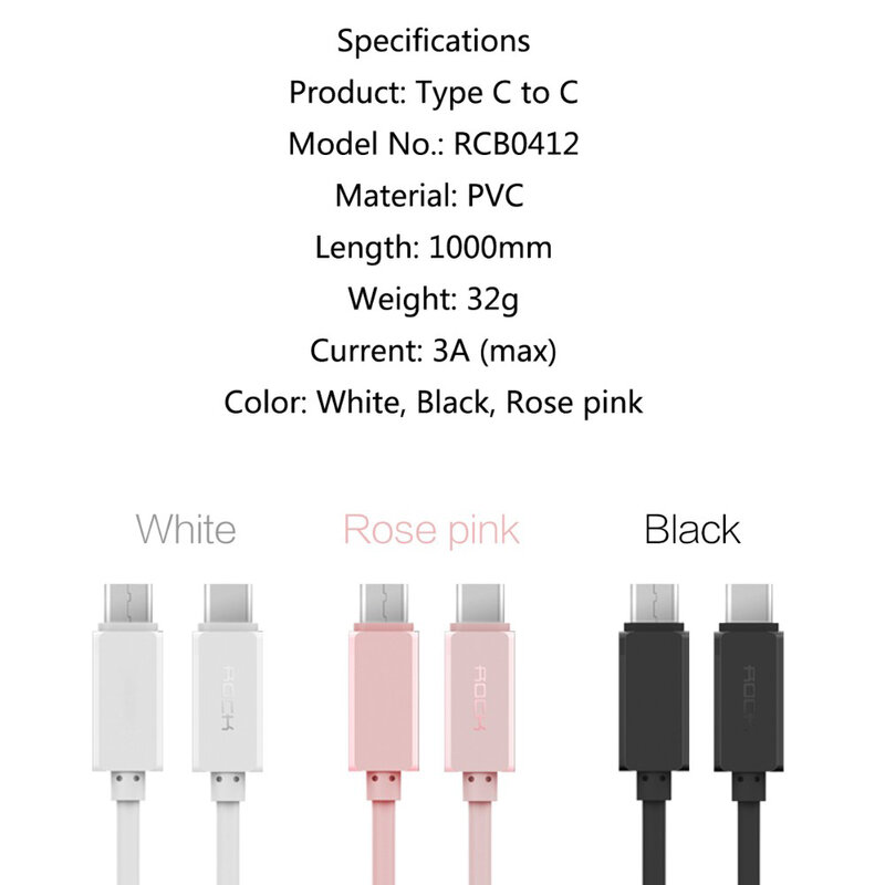 Cablu de date 1M Rock Type-C to Type-C - RCB0412 - Rose