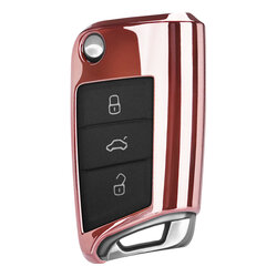Husa Cheie Auto Dux Ducis Car Key Pentru Volkswagen Golf Din Silicon Si TPU Galvanizat - Roz
