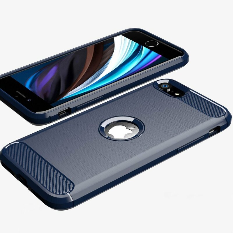 Husa iPhone SE 2, SE 2020 Techsuit Carbon Silicone, albastru