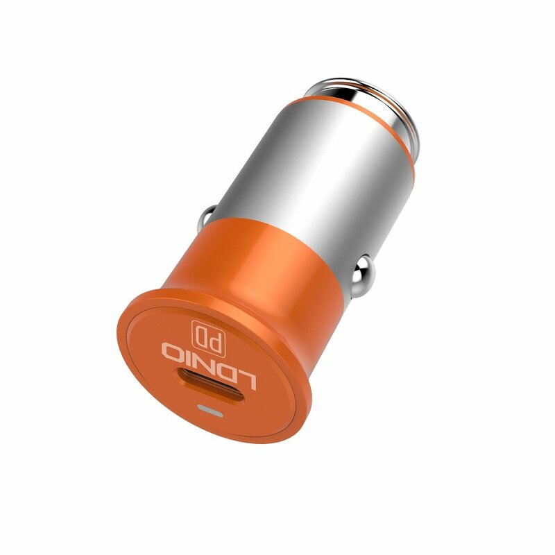 Incarcator Auto LDNIO C61C Cu Incarcare Rapida Type-C PD3.0 De 3A 18W + Cablu De Incarcare Type-C - Portocaliu