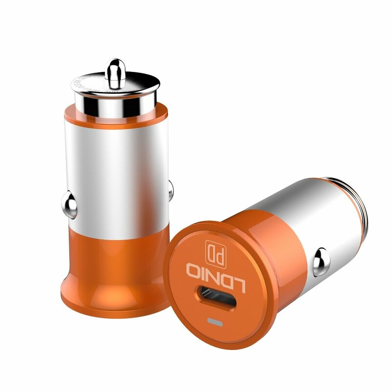 Incarcator Auto LDNIO C61C Cu Incarcare Rapida Type-C PD3.0 De 3A 18W + Cablu De Incarcare Type-C - Portocaliu